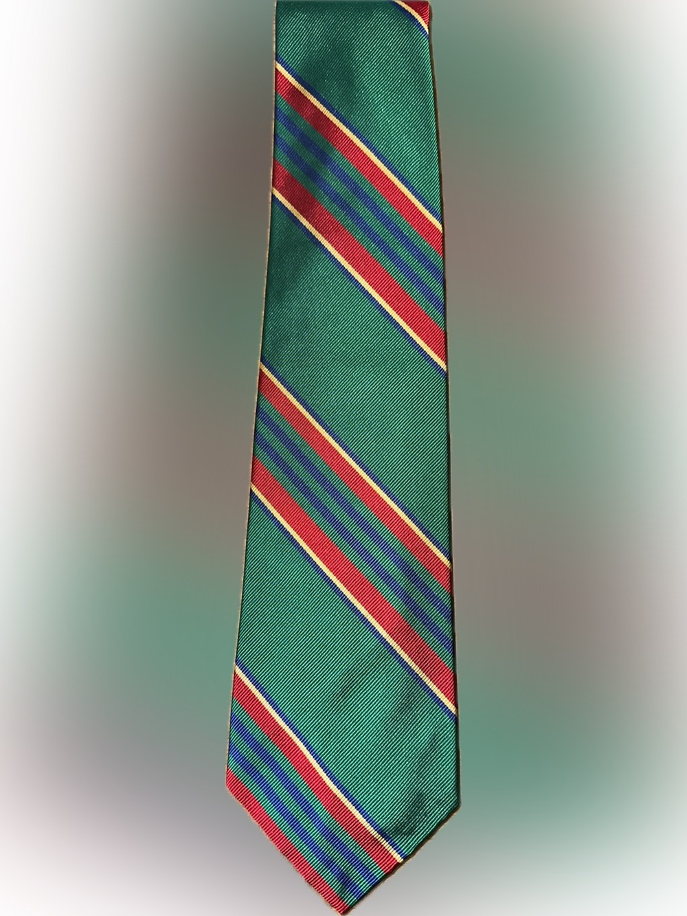 Polo Ralph Lauren Green Tie with Red and Blue Diagonal Stripes
